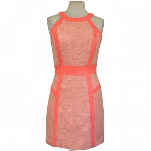 Original Milly of New York Tweed Sheath Coral Sleeveless LINED Mini Dress sz 2 - Picture 1 of 7